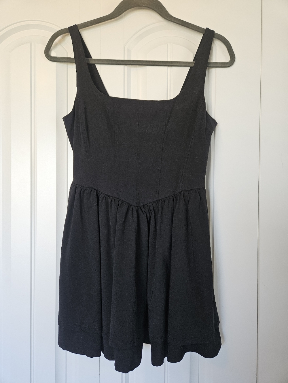 Haute Monde Black Square-Neck Mini with Gathered Skirt And Pockets